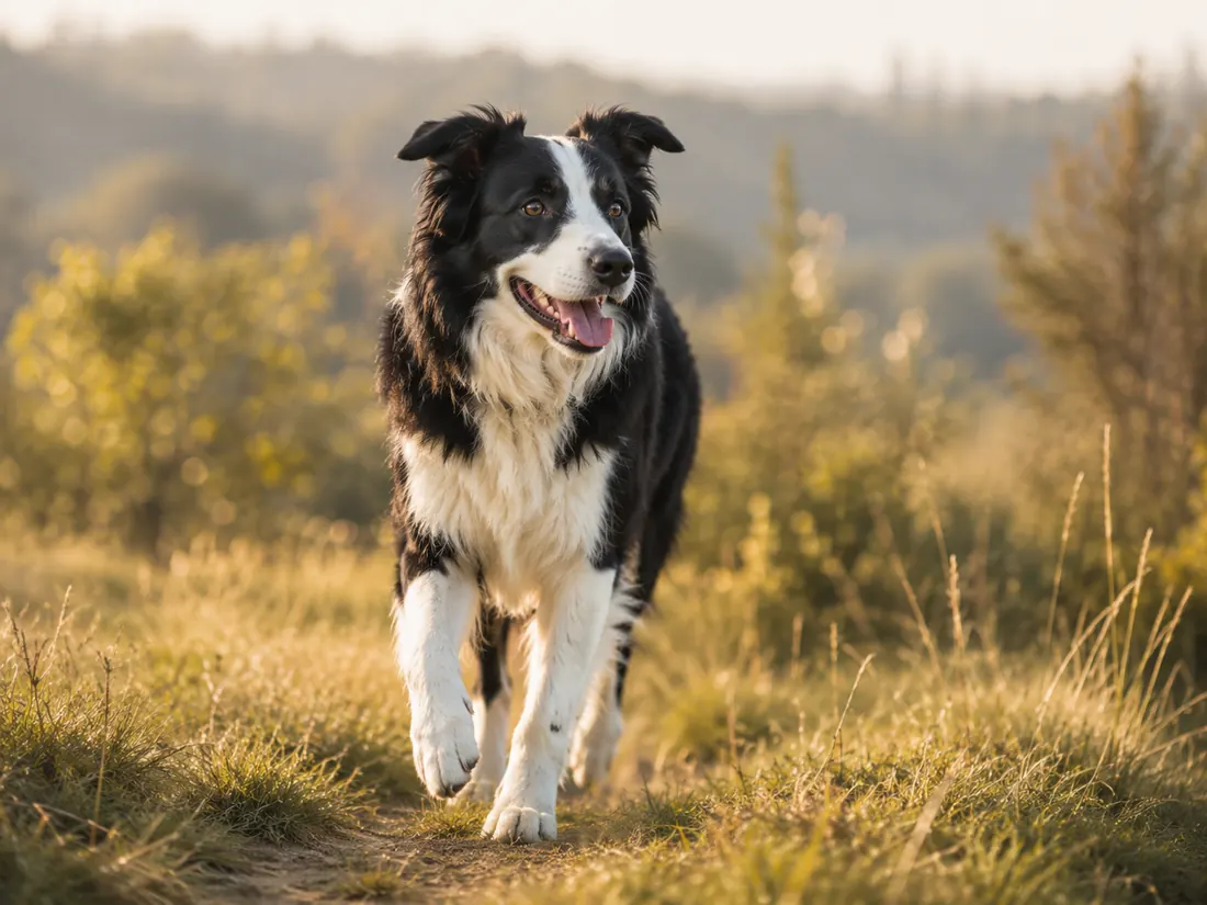 Border Collie draußen im warmen Abendlicht